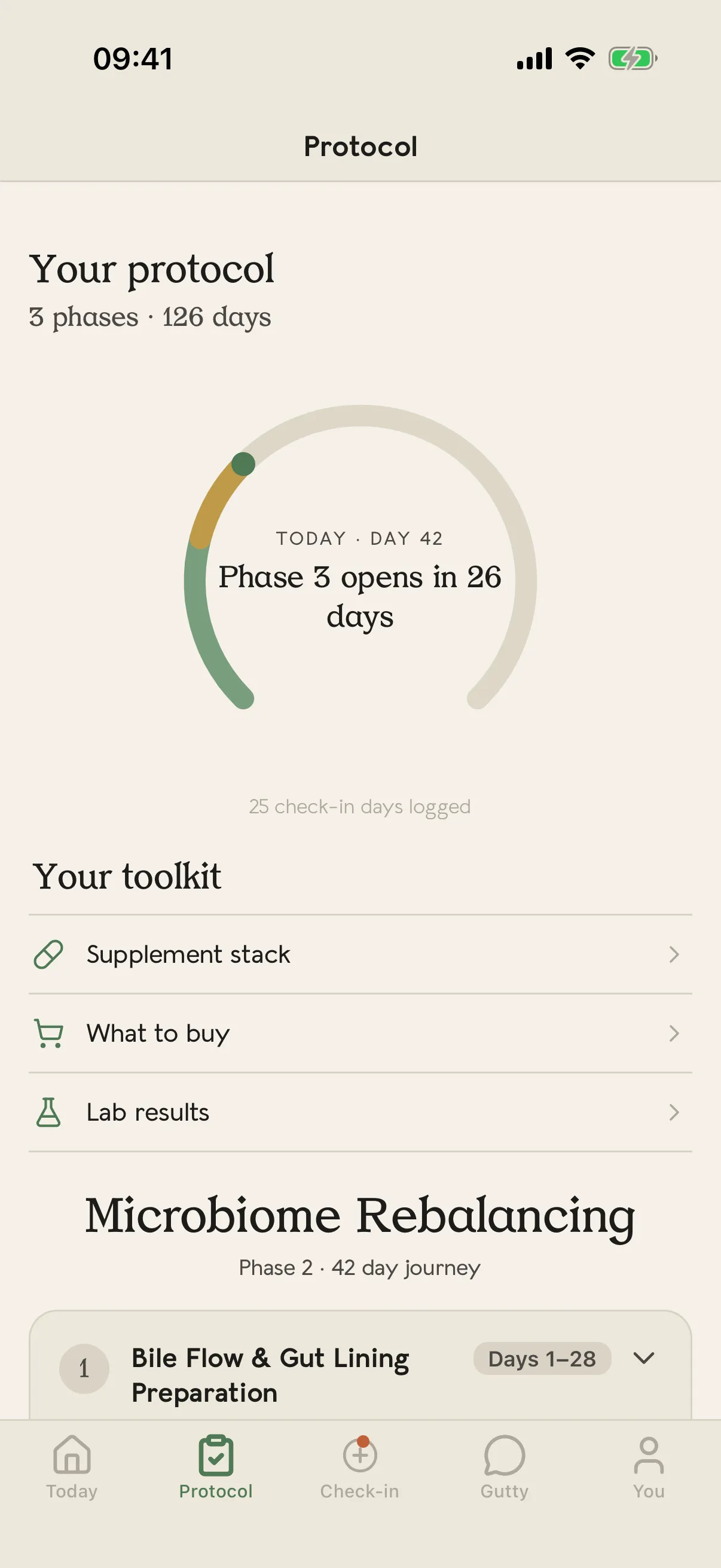 Your protocol in the GutFix app: 3 phases over 126 days